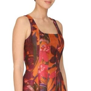 Avec Les Filles Orange & Purple Floral Midi Dress Wedding Guest